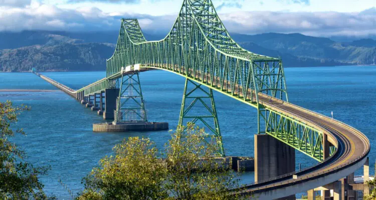 Skyline and landmark view of Astoria, Oregon