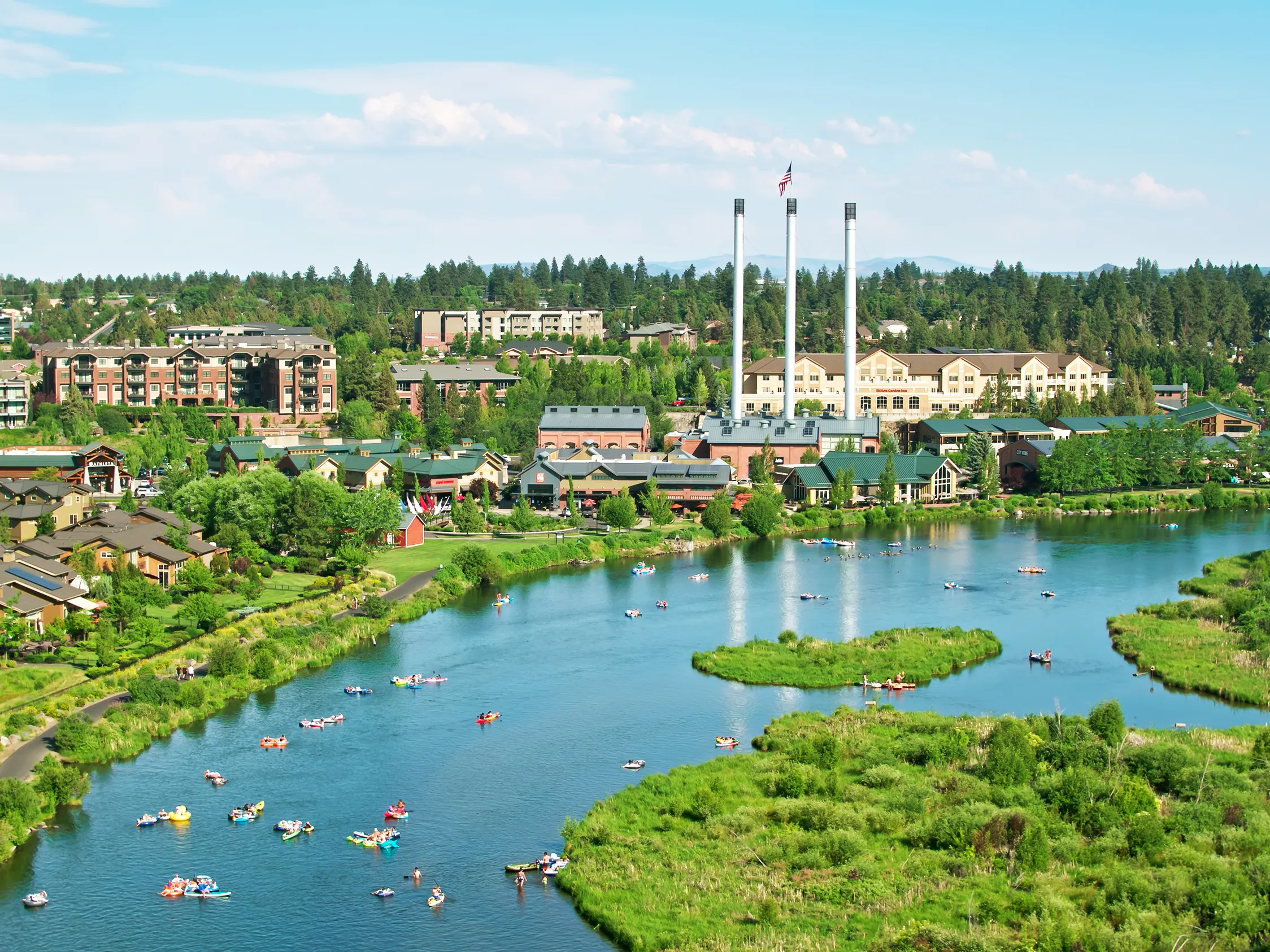Skyline and landmark view of Bend, Oregon