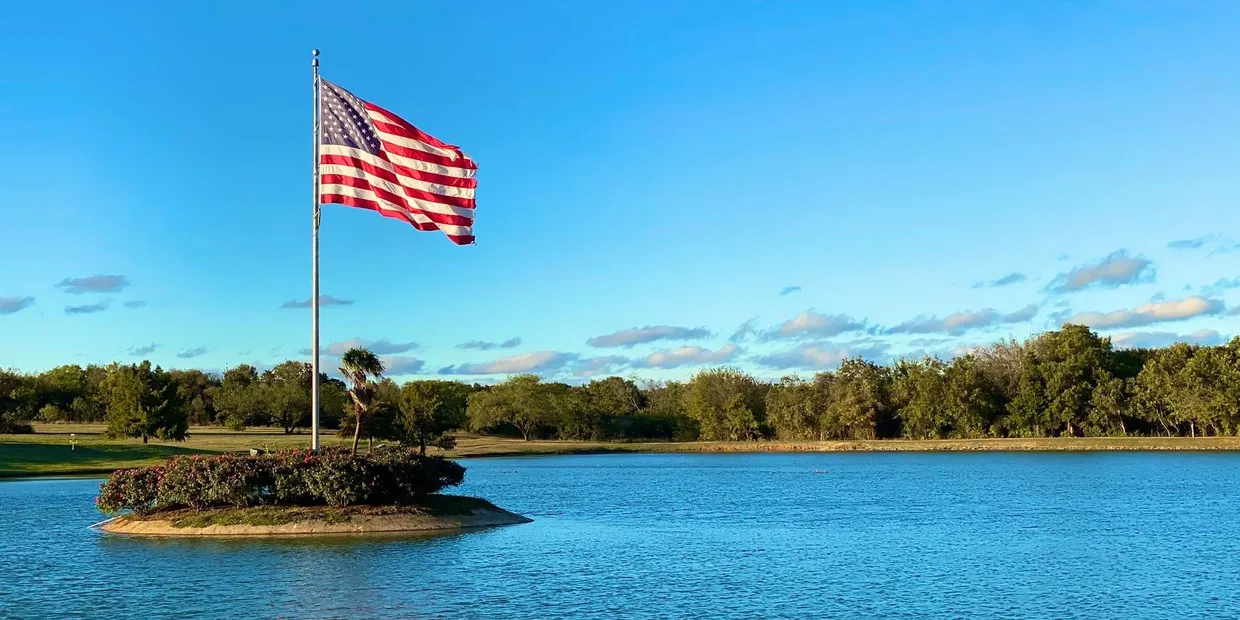 Skyline and landmark view of Keene, Texas