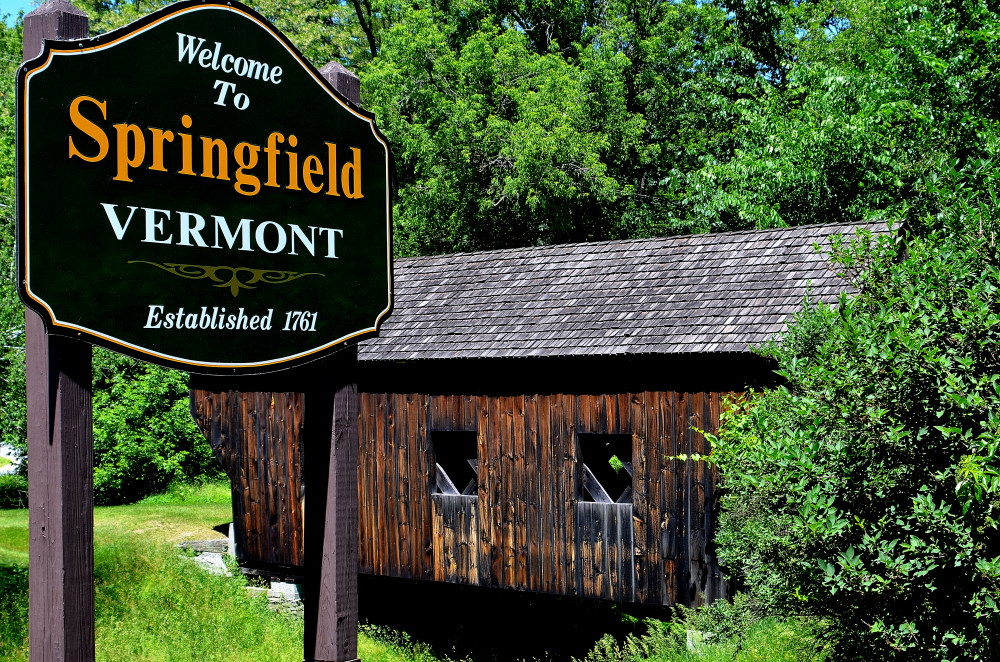 Skyline and landmark view of Springfield, Vermont